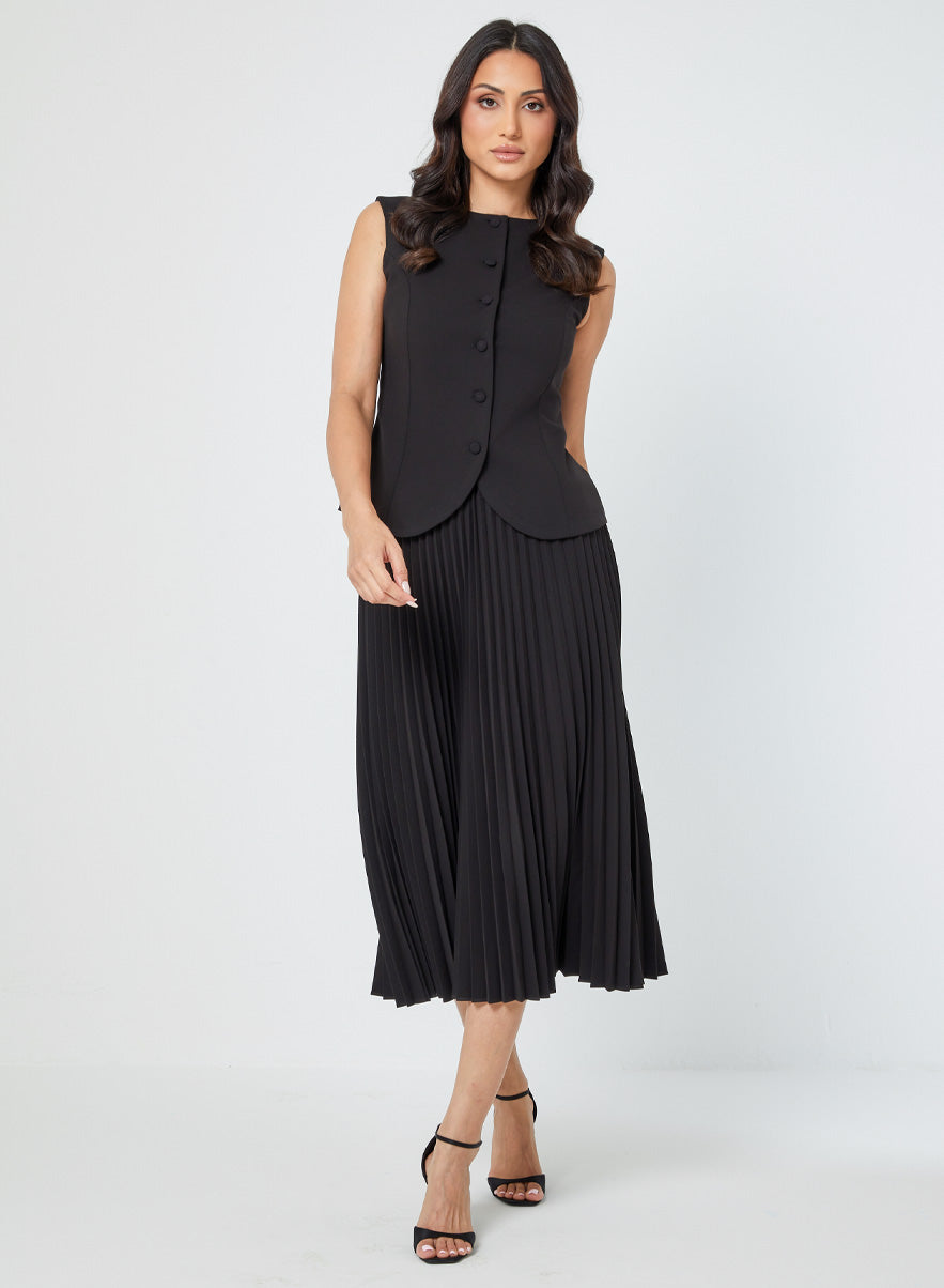 Black Elegant Pleated Formal Skirt