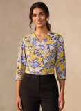 Printed Criss Cross Pleated Chiffon Top