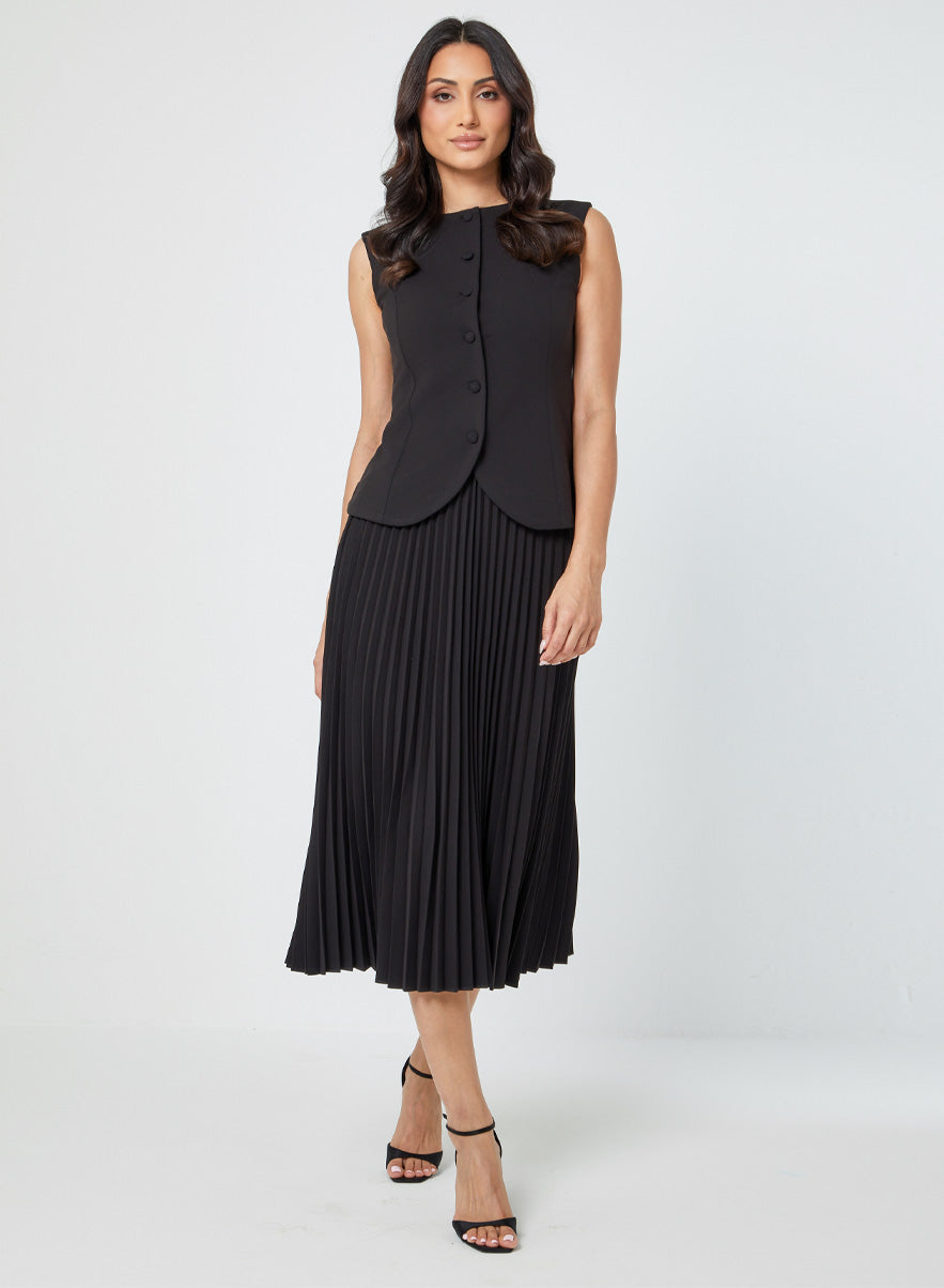 Black Elegant Pleated Formal Skirt