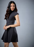 Short Sleeve Gray Belted Dress