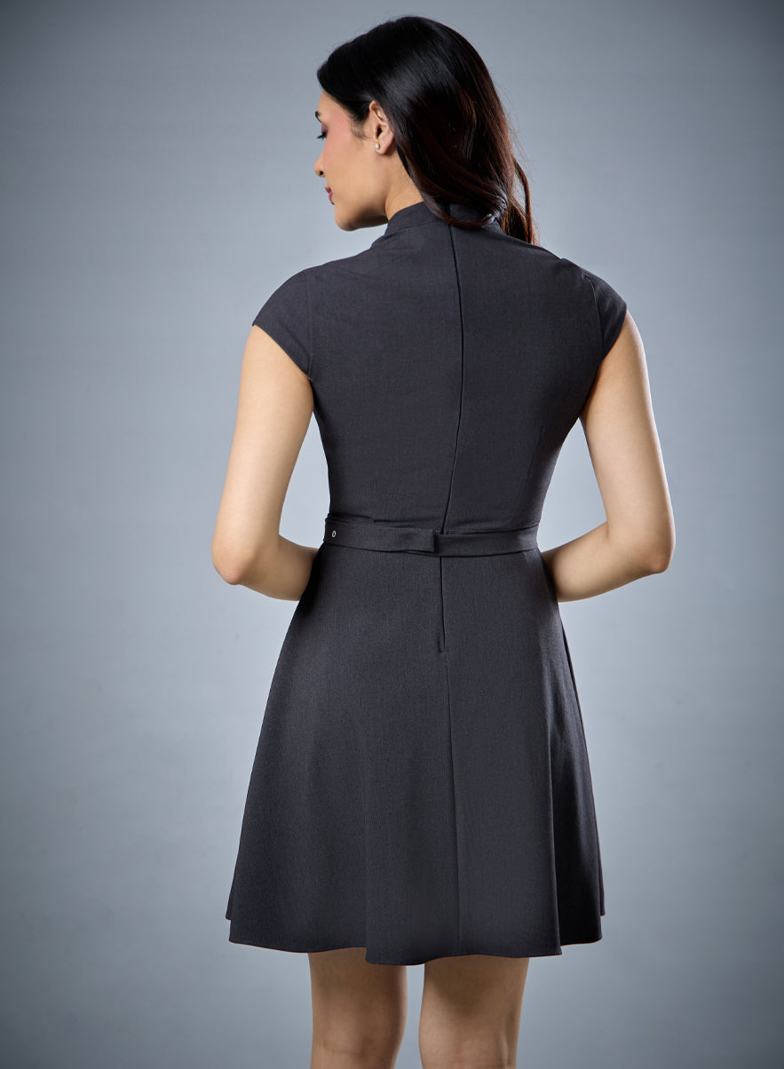 Short Sleeve Gray Belted Dress