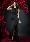 Elegant Cord Back Satin Maxi Dress