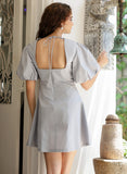 Back Tie Cotton Mini Grey Dress