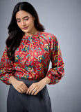 Long Sleeve Bold Red Floral Top