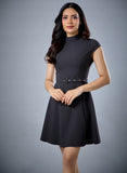 Short Sleeve Gray Belted Dress