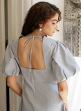 Back Tie Cotton Mini Grey Dress