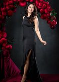 Elegant Cord Back Satin Maxi Dress