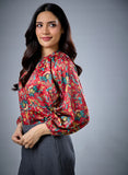 Long Sleeve Bold Red Floral Top