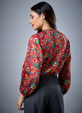Long Sleeve Bold Red Floral Top