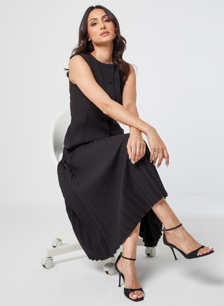 Black Elegant Pleated Formal Skirt
