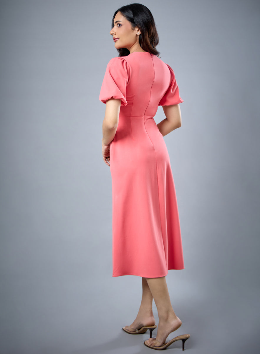 Balloon Sleeve Aline Formal Orange Dress