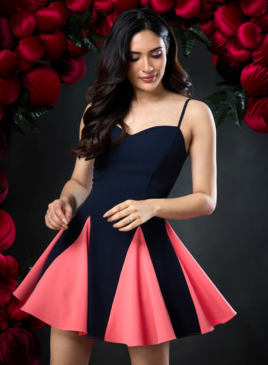 Sweetheart Neck Paneled Mini Dress