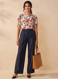 Red Printed Sleeve Tucked Detail Top
