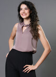 Twisted Neck Sleeveless Top - Plum Brown