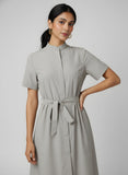 Beige Round Neck Shirt Dress