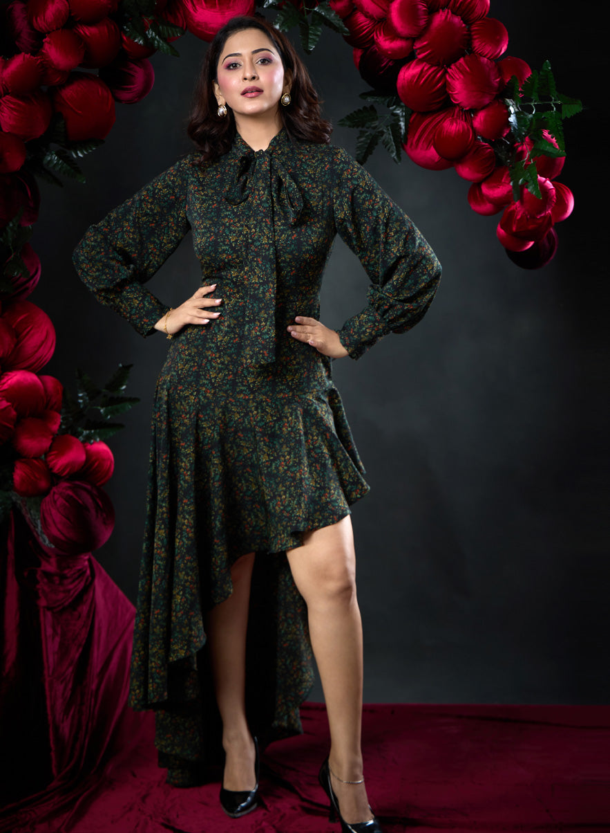 Side High Low Ditsy Print Dress