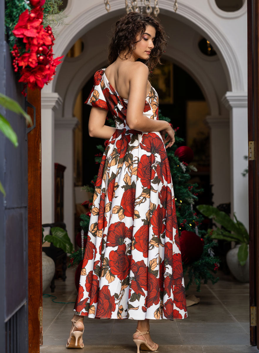 One Shoulder Printed Dress