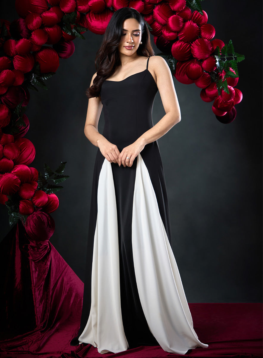 Contrast Panel Deep Sweetheart Black  Dress