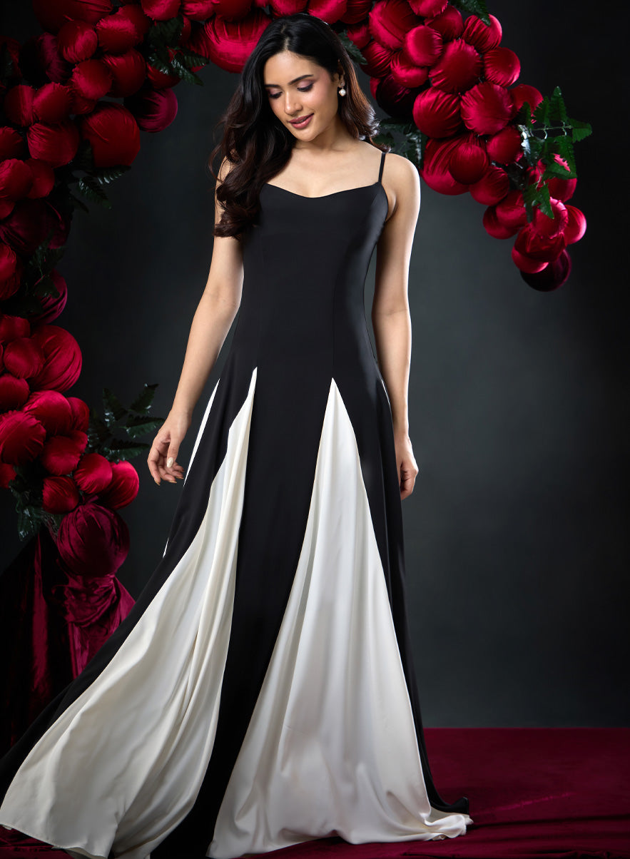 Contrast Panel Deep Sweetheart Black  Dress
