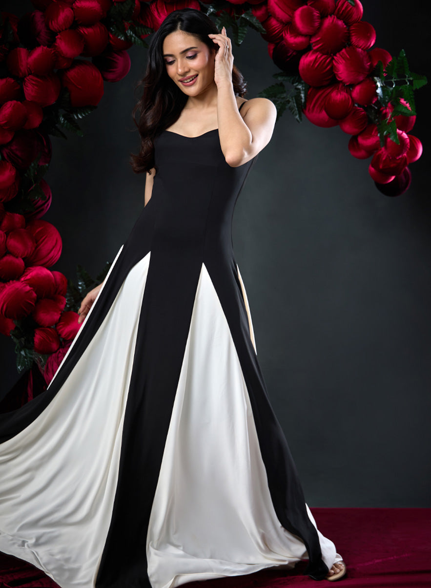 Contrast Panel Deep Sweetheart Black  Dress