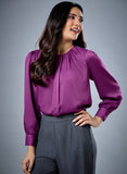 Neck Detailed Purple Chiffon Top