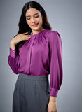 Neck Detailed Purple Chiffon Top