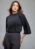 High Neck Flared Sleeve Top