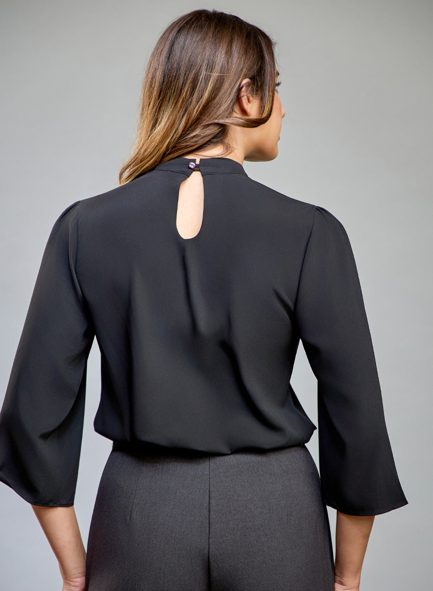 High Neck Flared Sleeve Top