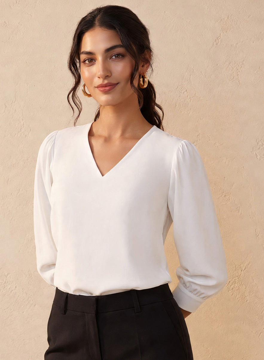 V Neck Long Sleeve Cotton Top
