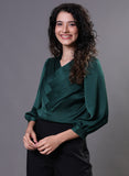 Green Side Pleated Chiffon Top
