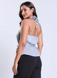 Cowl Neck Light Grey Satin Top