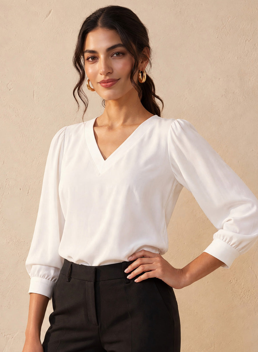 V Neck Long Sleeve Cotton Top