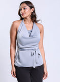 Cowl Neck Light Grey Satin Top