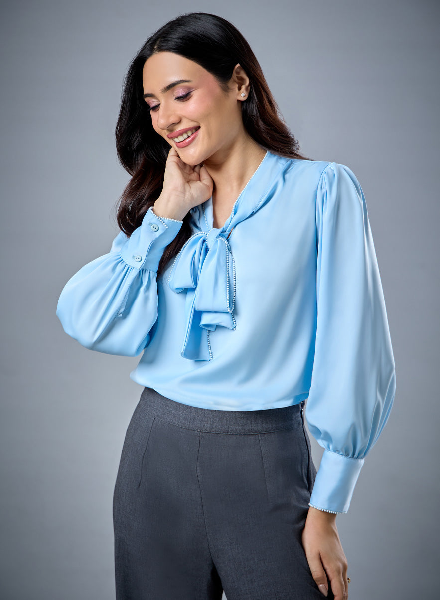 Pearl Button Sky Blue Top