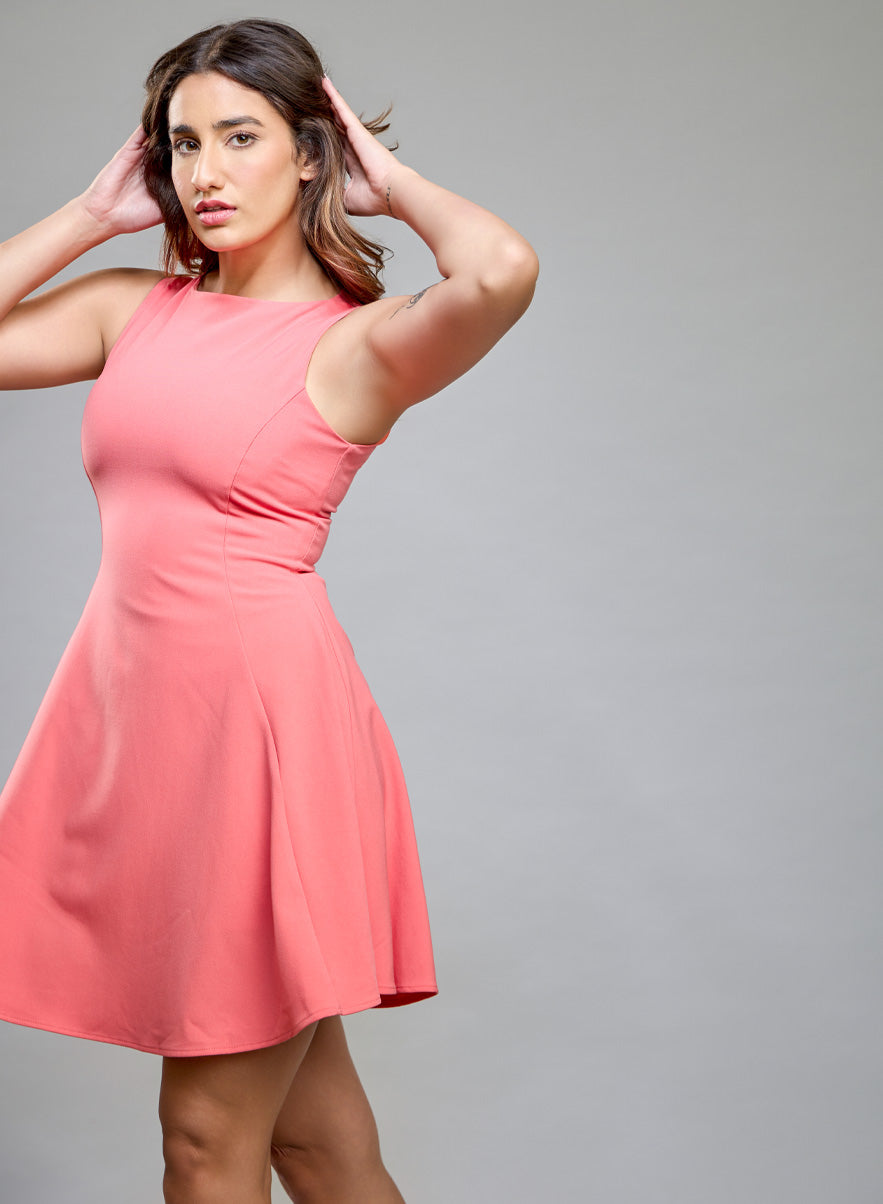High Neck Formal Pink Dress