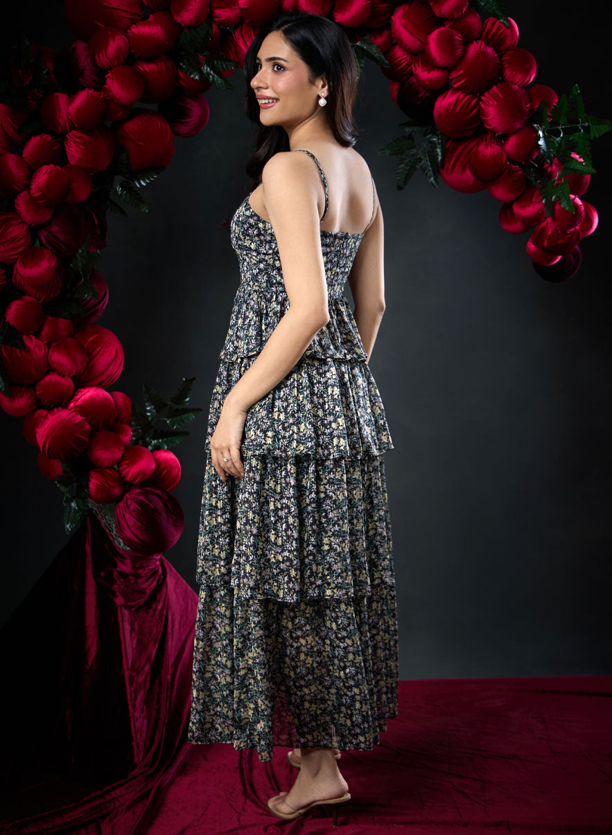 Panel Printed Floor Length Maxi Dress