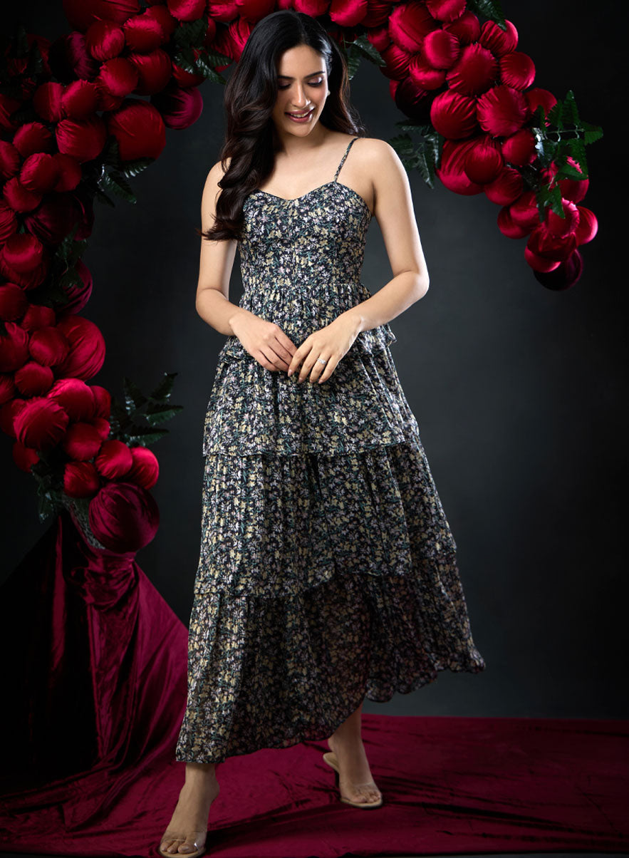 Panel Printed Floor Length Maxi Dress