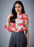 One Sleeve Printed Chiffon Top
