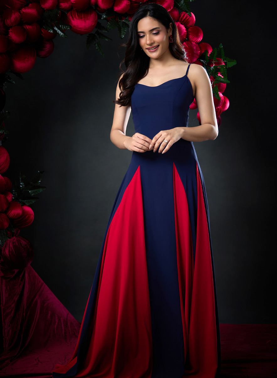 Contrast Panel Deep Sweetheart Blue Dress