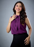 Sleeveless Purple Tie Chiffon Top