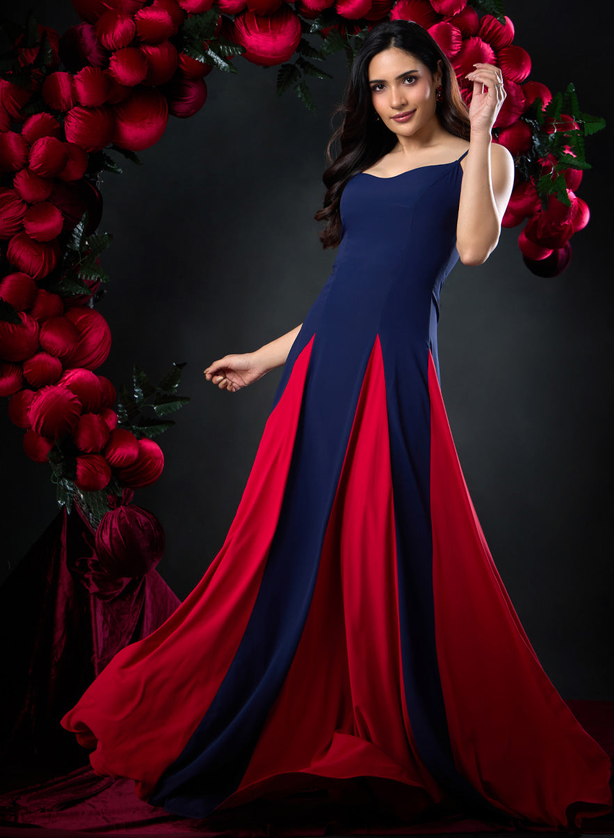 Contrast Panel Deep Sweetheart Blue Dress
