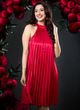 Pleated Satin Dress With Neckband