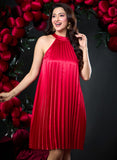 Pleated Satin Dress With Neckband