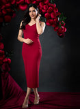 Maroon Deep Sleeveless Bodycon Dress