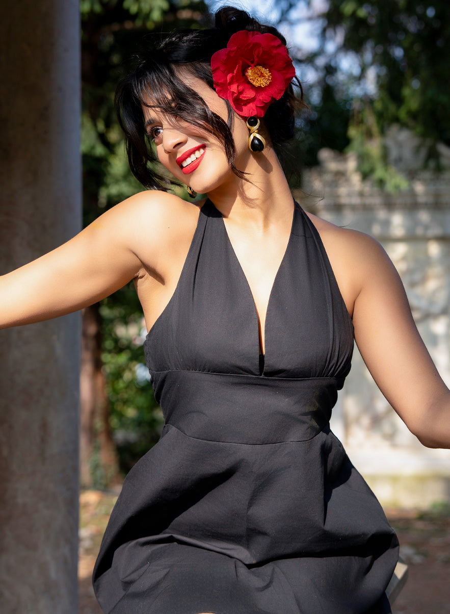 Halter Neck Cotton Mini Dress