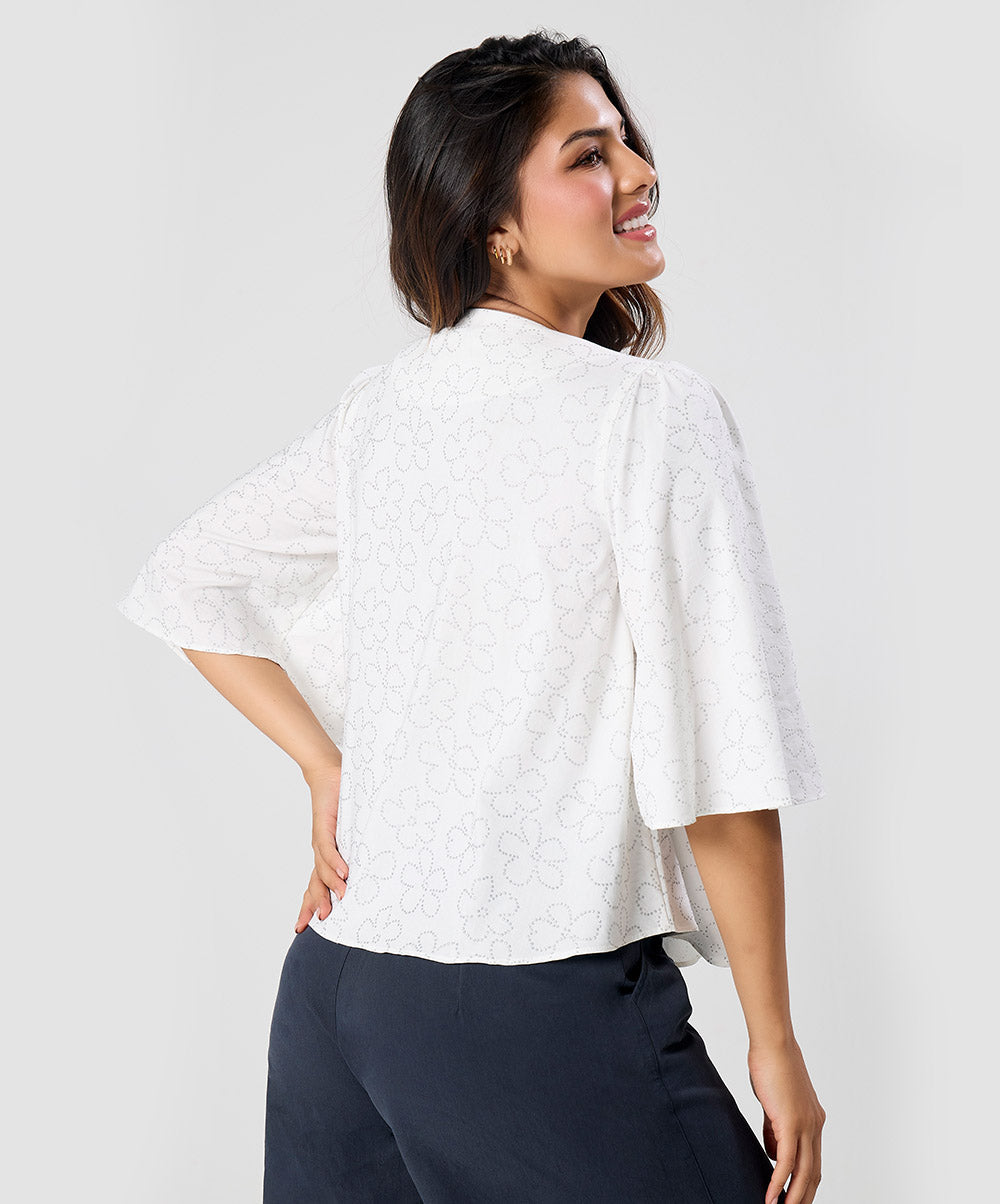 Vneck Flared Sleeve Baggy Cotton Top