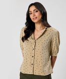 Lapel Detailed Ditsy Floral Cotton Top