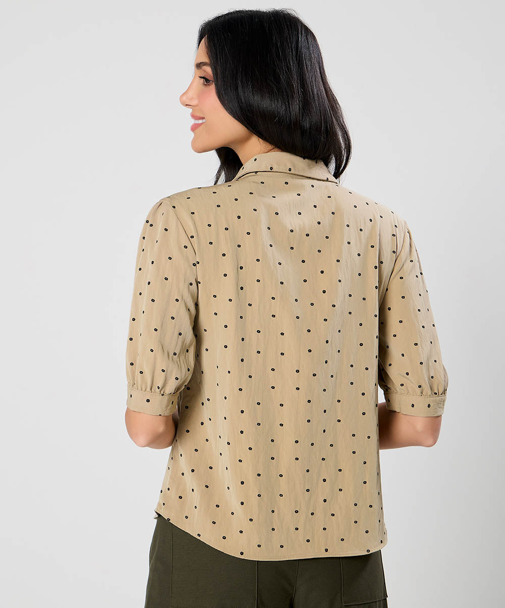 Lapel Detailed Ditsy Floral Cotton Top