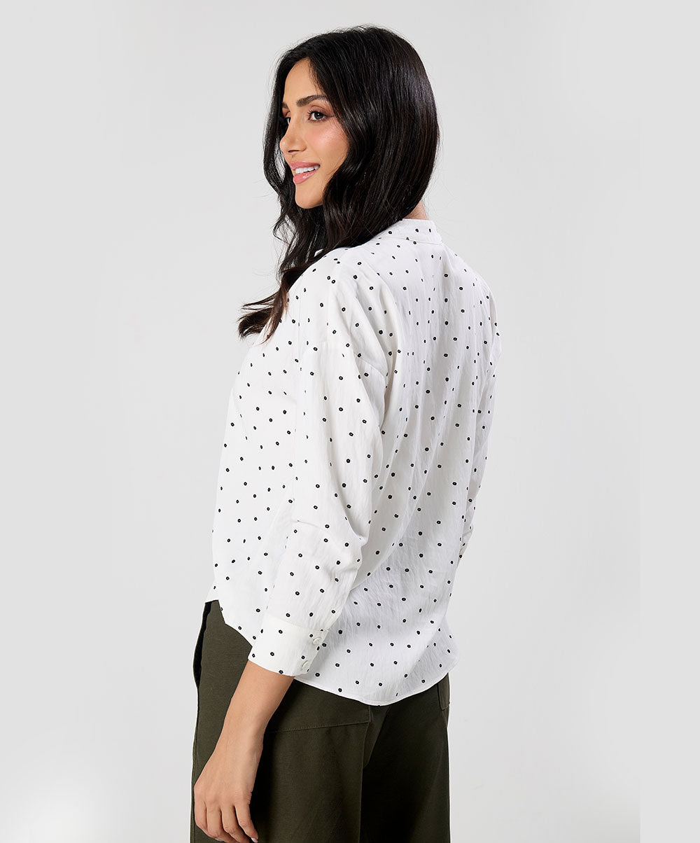 Bow Ditsy Floral Long Sleeve Cotton Top