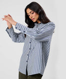 Oversized Blue Cotton Printed Shirt